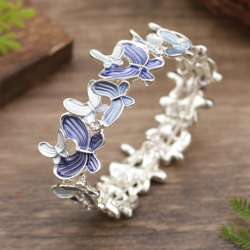 Fortune Jewel Colorful Butterfly Love Alloy Elastic Bracelet Bangle