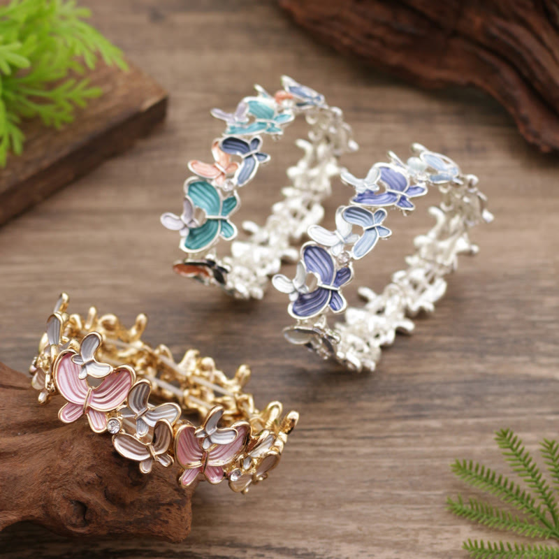 Fortune Jewel Colorful Butterfly Love Alloy Elastic Bracelet Bangle
