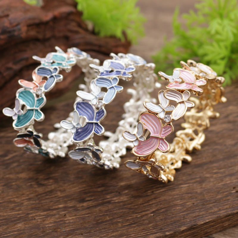 Fortune Jewel Colorful Butterfly Love Alloy Elastic Bracelet Bangle
