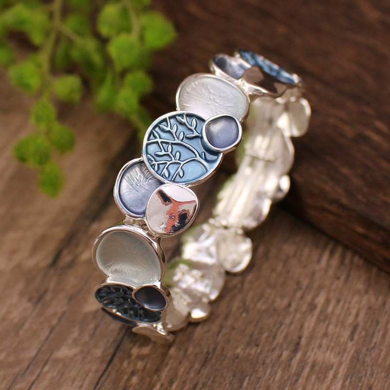 Fortune Jewel The Tree Of Life Round Pattern Unity Alloy Elastic Bracelet Bangle