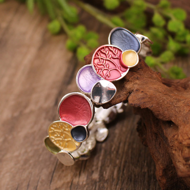 Fortune Jewel The Tree Of Life Round Pattern Unity Alloy Elastic Bracelet Bangle