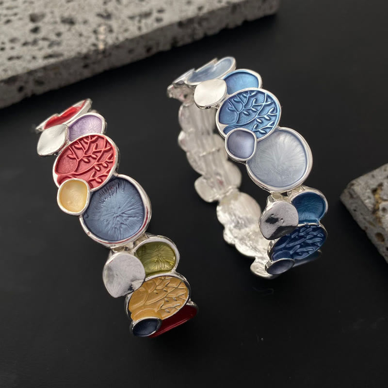Fortune Jewel The Tree Of Life Round Pattern Unity Alloy Elastic Bracelet Bangle