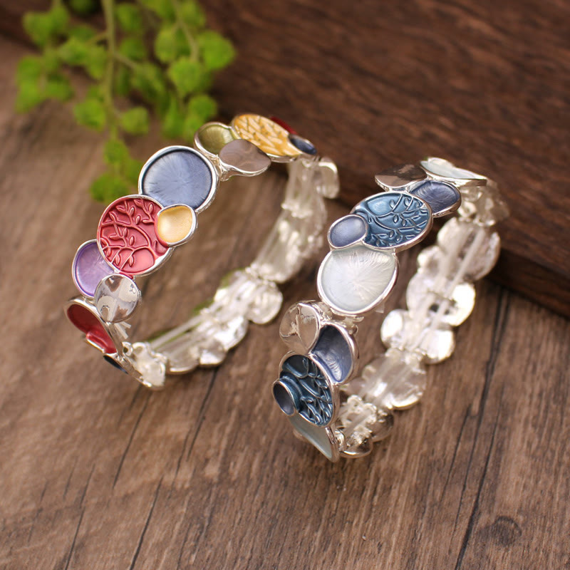 Fortune Jewel The Tree Of Life Round Pattern Unity Alloy Elastic Bracelet Bangle