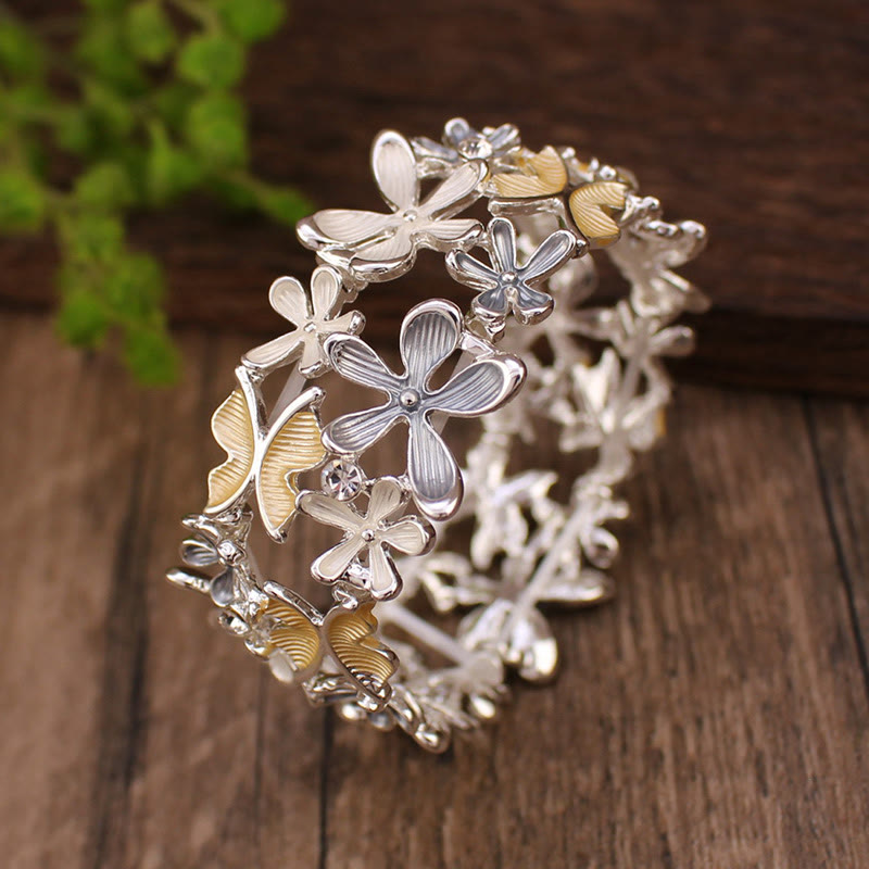 Fortune Jewel Colorful Butterfly Flowers Love Alloy Elastic Bracelet Bangle