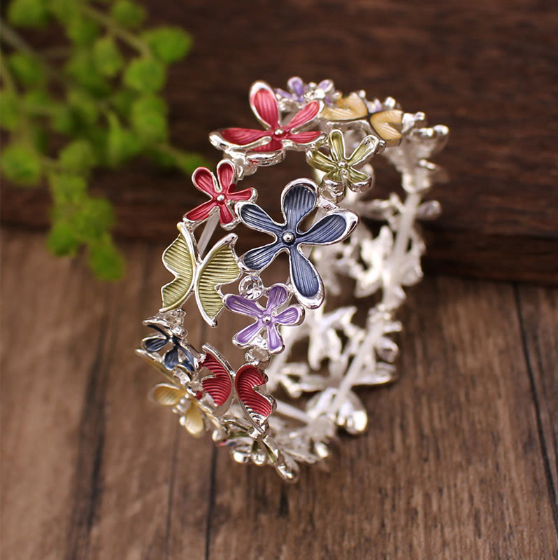 Fortune Jewel Colorful Butterfly Flowers Love Alloy Elastic Bracelet Bangle