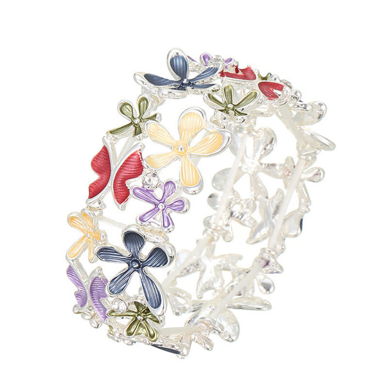 Fortune Jewel Colorful Butterfly Flowers Love Alloy Elastic Bracelet Bangle