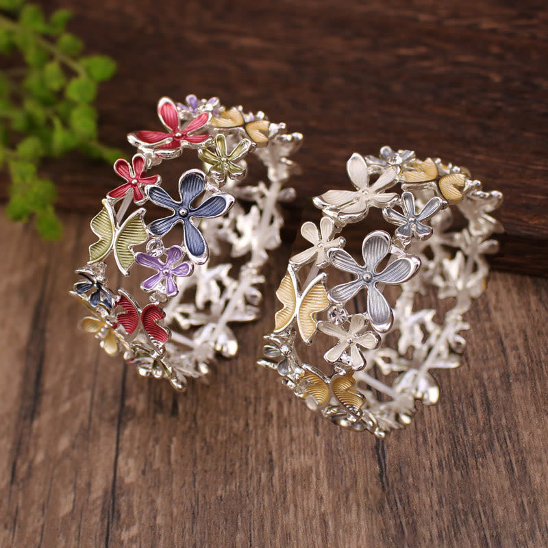 Fortune Jewel Colorful Butterfly Flowers Love Alloy Elastic Bracelet Bangle