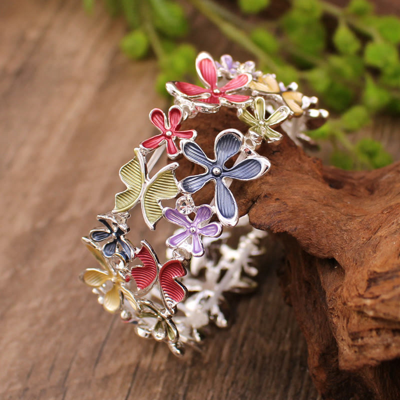 Fortune Jewel Colorful Butterfly Flowers Love Alloy Elastic Bracelet Bangle