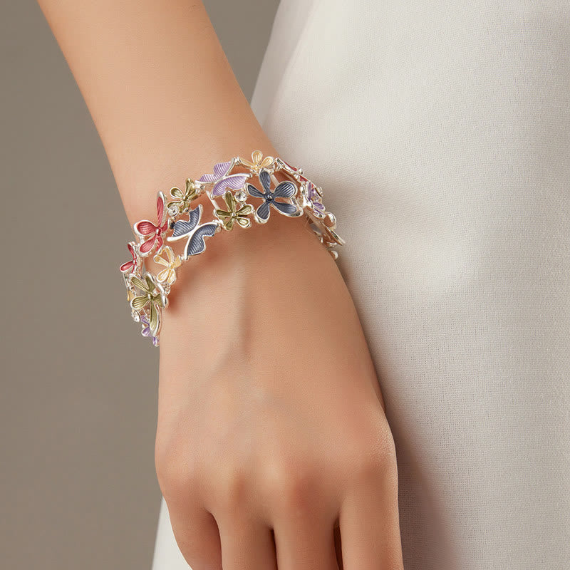 Fortune Jewel Colorful Butterfly Flowers Love Alloy Elastic Bracelet Bangle