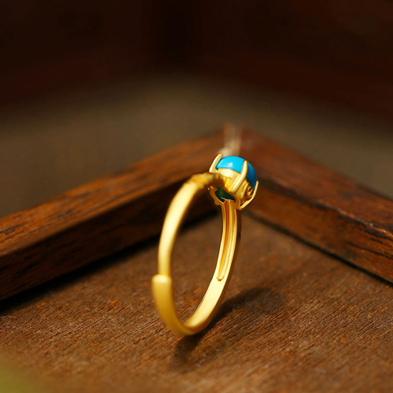 Fortune Jewel Simple Design Turquoise Protection Copper Adjustable Ring