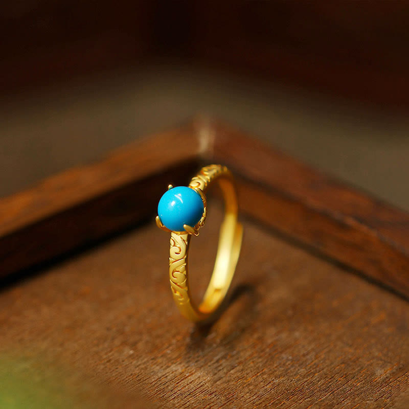 Fortune Jewel Simple Design Turquoise Protection Copper Adjustable Ring