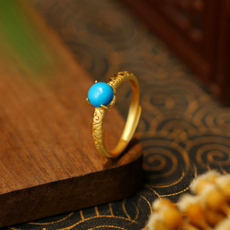 Fortune Jewel Simple Design Turquoise Protection Copper Adjustable Ring