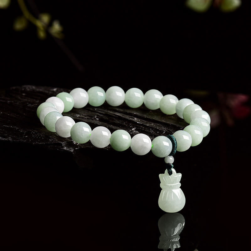 Fortune Jewel Natural Jade Money Bag Charm Luck Bracelet