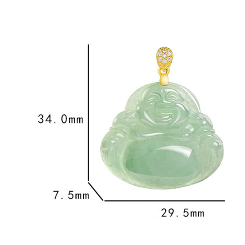 Fortune Jewel Natural Jade Laughing Buddha Luck Prosperity Titanium Steel Chain Necklace Pendant