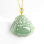 Fortune Jewel Natural Jade Laughing Buddha Luck Prosperity Titanium Steel Chain Necklace Pendant