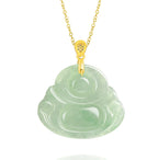 Fortune Jewel Natural Jade Laughing Buddha Luck Prosperity Titanium Steel Chain Necklace Pendant