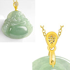Fortune Jewel Natural Jade Laughing Buddha Luck Prosperity Titanium Steel Chain Necklace Pendant