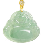 Fortune Jewel Natural Jade Laughing Buddha Luck Prosperity Titanium Steel Chain Necklace Pendant