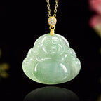 Fortune Jewel Natural Jade Laughing Buddha Luck Prosperity Titanium Steel Chain Necklace Pendant