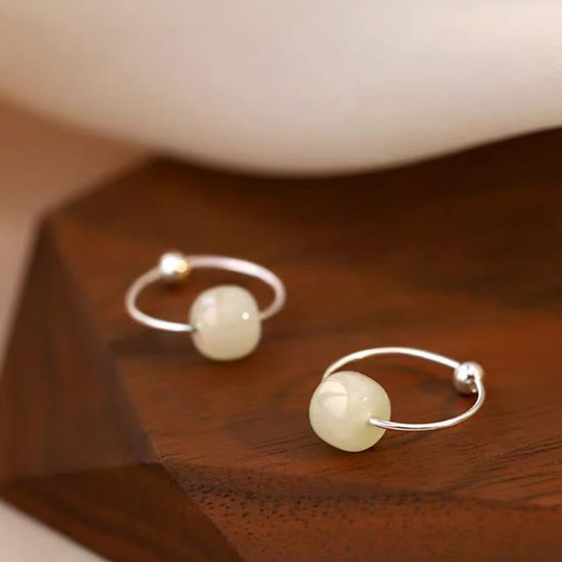 Fortune Jewel 925 Sterling Silver Hetian Jade Bead Luck Earrings