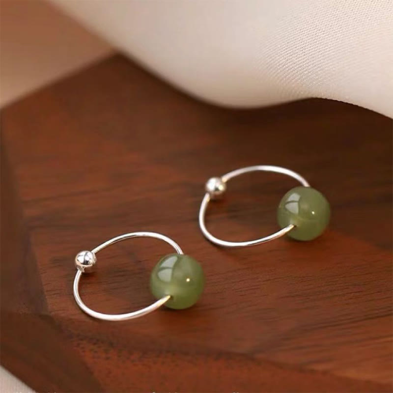 Fortune Jewel 925 Sterling Silver Hetian Jade Bead Luck Earrings