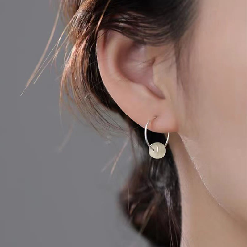 Fortune Jewel 925 Sterling Silver Hetian Jade Bead Luck Earrings