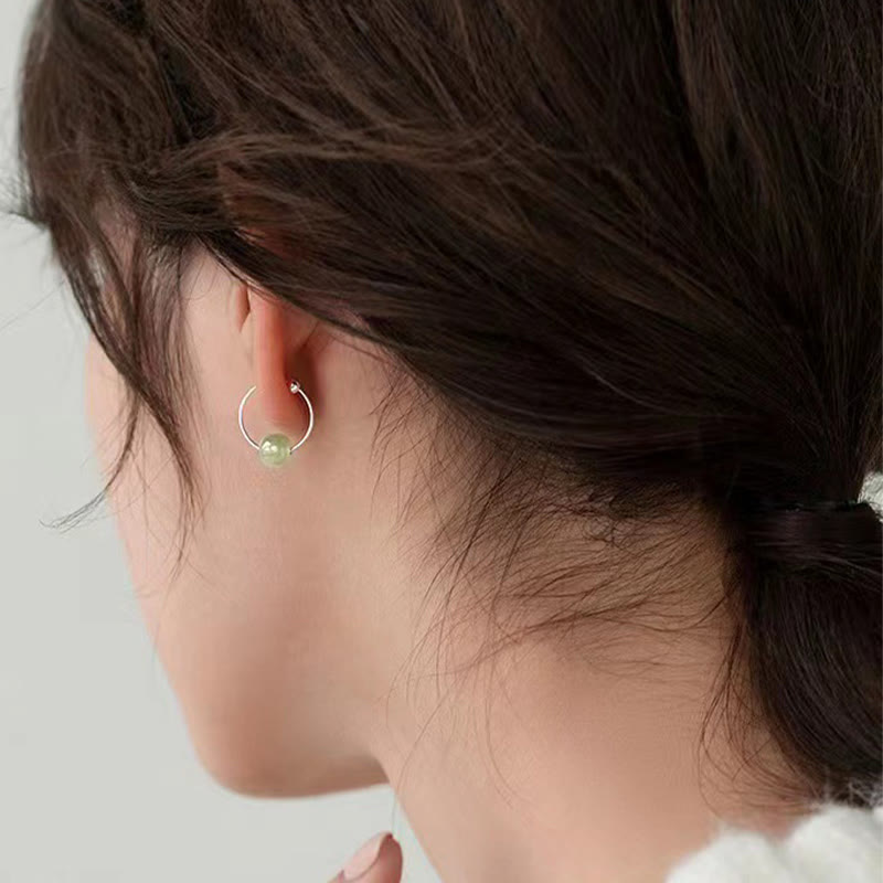Fortune Jewel 925 Sterling Silver Hetian Jade Bead Luck Earrings