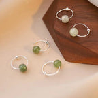 Fortune Jewel 925 Sterling Silver Hetian Jade Bead Luck Earrings