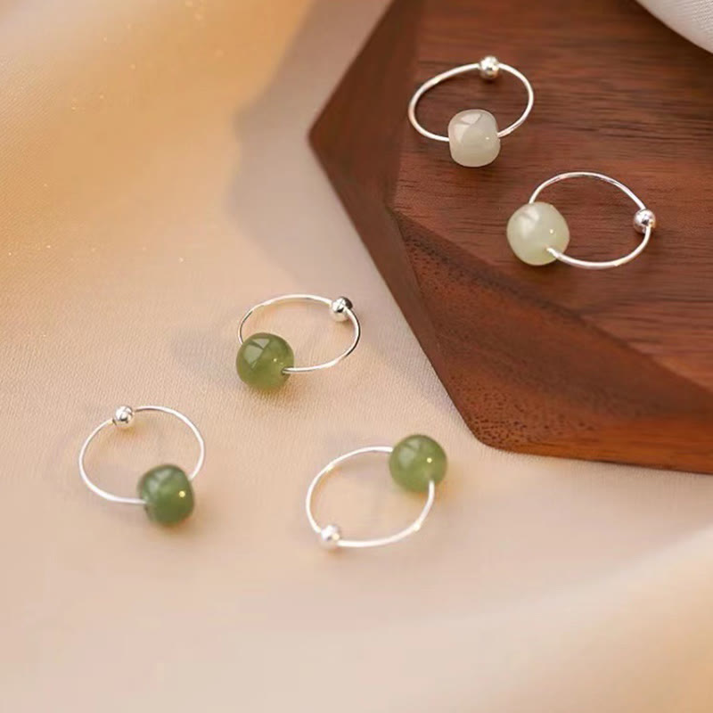 Fortune Jewel 925 Sterling Silver Hetian Jade Bead Luck Earrings