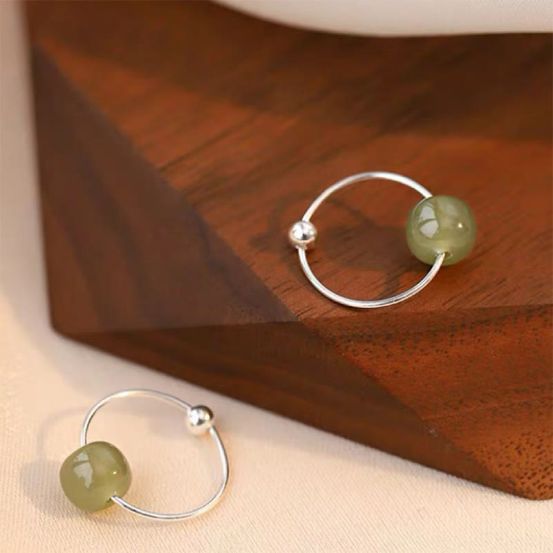 Fortune Jewel 925 Sterling Silver Hetian Jade Bead Luck Earrings