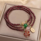 Fortune Jewel Natural 3mm Ultra-thin Garnet Beads Cherry Blossom Flower Attract Fortune Protection Multilayer Bracelet