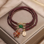 Fortune Jewel Natural 3mm Ultra-thin Garnet Beads Cherry Blossom Flower Attract Fortune Protection Multilayer Bracelet