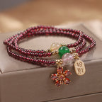 Fortune Jewel Natural 3mm Ultra-thin Garnet Beads Cherry Blossom Flower Attract Fortune Protection Multilayer Bracelet