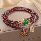 Fortune Jewel Natural 3mm Ultra-thin Garnet Beads Cherry Blossom Flower Attract Fortune Protection Multilayer Bracelet