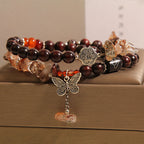 Fortune Jewel Natural Rutilated Quartz Small Leaf Red Sandalwood Wealth Butterfly Charm Bracelet