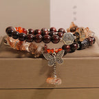 Fortune Jewel Natural Rutilated Quartz Small Leaf Red Sandalwood Wealth Butterfly Charm Bracelet