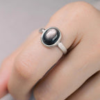 Fortune Jewel Natural 925 Sterling Silver Silver Sheen Obsidian Adjustable Protection Ring