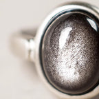 Fortune Jewel Natural 925 Sterling Silver Silver Sheen Obsidian Adjustable Protection Ring