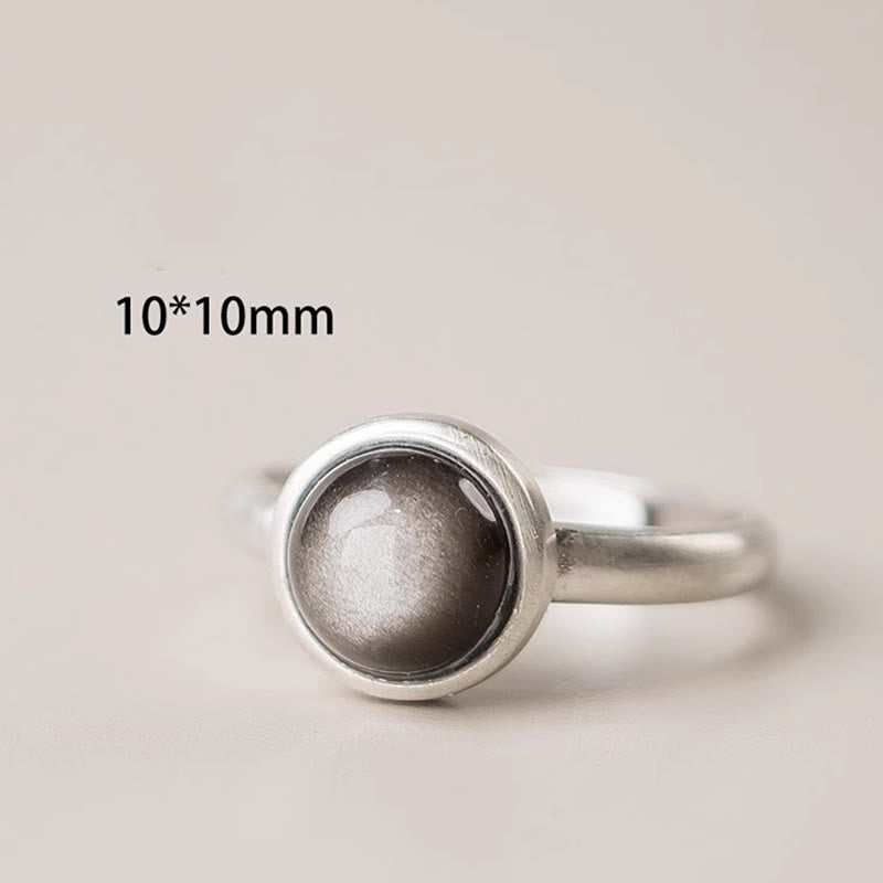 Fortune Jewel Natural 925 Sterling Silver Silver Sheen Obsidian Adjustable Protection Ring