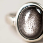 Fortune Jewel Natural 925 Sterling Silver Silver Sheen Obsidian Adjustable Protection Ring