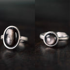 Fortune Jewel Natural 925 Sterling Silver Silver Sheen Obsidian Adjustable Protection Ring