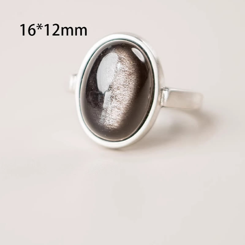 Fortune Jewel Natural 925 Sterling Silver Silver Sheen Obsidian Adjustable Protection Ring