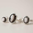 Fortune Jewel Natural 925 Sterling Silver Silver Sheen Obsidian Adjustable Protection Ring