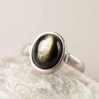 Fortune Jewel Natural 925 Sterling Silver Gold Sheen Obsidian Adjustable Wealth Ring