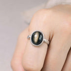 Fortune Jewel Natural 925 Sterling Silver Gold Sheen Obsidian Adjustable Wealth Ring
