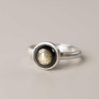 Fortune Jewel Natural 925 Sterling Silver Gold Sheen Obsidian Adjustable Wealth Ring