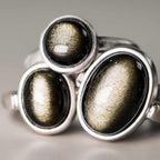 Fortune Jewel Natural 925 Sterling Silver Gold Sheen Obsidian Adjustable Wealth Ring