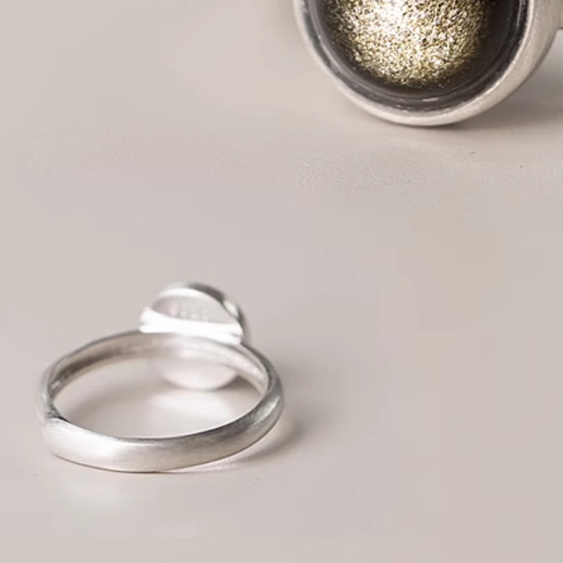 Fortune Jewel Natural 925 Sterling Silver Gold Sheen Obsidian Adjustable Wealth Ring