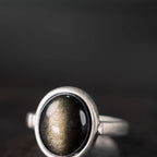 Fortune Jewel Natural 925 Sterling Silver Gold Sheen Obsidian Adjustable Wealth Ring