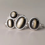 Fortune Jewel Natural 925 Sterling Silver Gold Sheen Obsidian Adjustable Wealth Ring